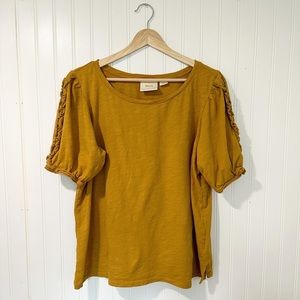 Maeve by Anthropologie Mustard Yellow Detailed Puff Sleeve Blouse - XL